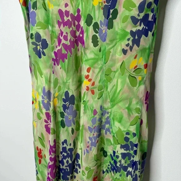 Vintage Green Floral Midi Slip Dress with Purple & Blue Accents - Picture 4 of 10